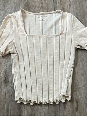 American Eagle Outfitters Cream Ribbed Square-Neck Crop Top